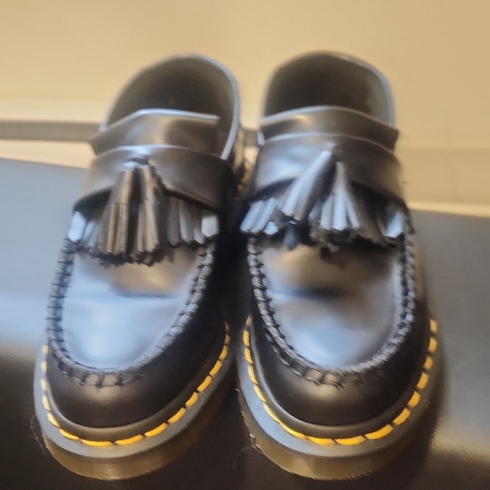 Black Tassel Loafers with Yellow Stitching